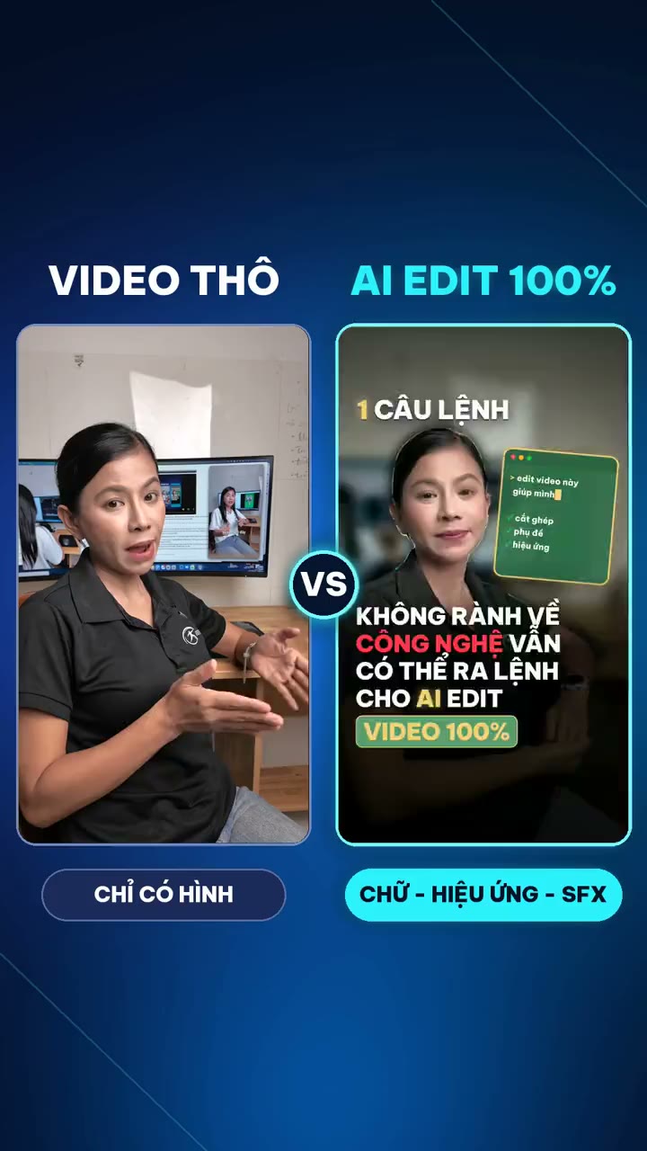 Video thô và video AI edit 100% đặt cạnh nhau